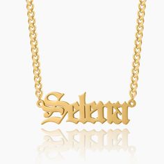 Kids Gothic Name Necklace w/ Cuban Chain | Dorado Fashion Gothic Font, Lightning Bolts, Name Pendant, 18k Gold Chain, Nameplate Necklace, Cuban Chain, Precious Jewelry, Personalized Necklace, Gold Plated Silver