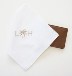 BespokeForMen Etsy shop - Palm design and monogram embroidered on Men's cotton or linen hankies. Perfect gift for weddings, birthday, or an anniversary! - Larger selection of personalized handkerchiefs for ladies and men, wedding accessories, and monogrammed home linens available from DonovanDesignLinens.com and DonovanDesignLinens shop on Etsy. Classic Rectangular Handkerchiefs As Gifts, Classic Rectangular Handkerchiefs For Gifts, White Monogrammed Handkerchiefs As Gift, White Monogram Handkerchiefs As Gift, White Monogrammed Handkerchiefs For Gift, Men Wedding Accessories, Monogrammed Handkerchiefs, Handkerchief Wedding, Palm Design