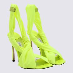 Green neon apple leather Glossy jersey sandals from Jimmy Choo featuring sleek silhouette with ruching at the ankle, stiletto heel, square toe with a patent leather strap.Composition: _cover, 100% Le Sole, 100% Elastodiene Neon Yellow Fitted High Heels, Fitted Neon Yellow High Heels, Modern Yellow Sandals For Party, Modern Yellow Party Sandals, Neon Yellow High Heel Sandals For Party, Neon Yellow Open Toe Sandals For Party, Yellow Fitted Sandals For Evening, Fitted Yellow Sandals For Evening, Neon Yellow Heels For Summer Parties