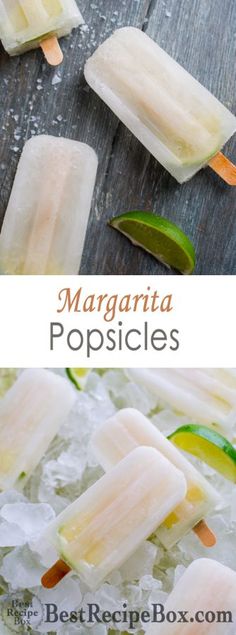 mango popsicles on top of ice with the title text overlay reads margarita popsicles