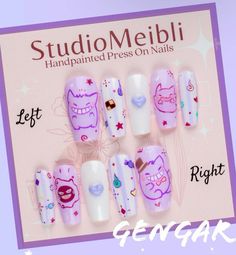 Gengar Nails, Really Short Nails, Kylie Nails, Kawaii Nail Art, Art Palette, Cute Simple Nails, Nail Design Inspiration