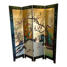 Plum Blossom Painting, Chinoiserie Room, Chinese Screen, Floor Screen, Screen Painting, Divider Screen, Room Divider Screen, Carved Furniture, Panel Room Divider