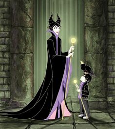 maleficent and femaleficent from disney's sleeping beauty in front of a doorway