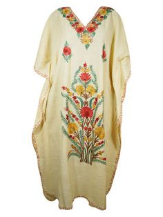 Embroidered Caftan, Kaftan Dresses, Bohemian Kimono, Maxi Kaftan, Yellow Floral Dress, Mauve Purple, Boho Girl, Kimono Sleeves, Dresses Red