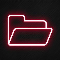 a red neon sign that is on the side of a black wall with a dark background