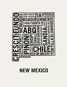 a black and white poster with the words new mexico in different languages, on a white background