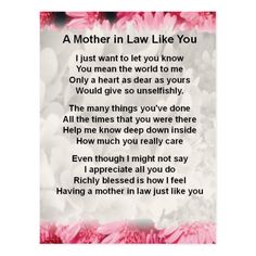 a mother's poem with pink flowers in the background