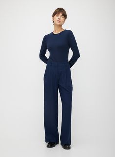 Look instantly put together with this timeless workwear style. A high rise, wide leg pant made with our recycled Soft Suit fabric that is shape retaining and soft to the touch. Crafted with classic workwear details like slanted pockets, back welt pockets and subtle shaping details like front pleated and back darts. These pants will elevate your every day in comfort and style. Workwear Wide Leg Pants With Welt Pockets, Timeless Wide Leg Workwear Pants, Chic Wide Leg Pants For Workwear With Straight Hem, Chic Wide Leg Pants For Workwear, Timeless Wide-leg Workwear Pants, Modern Relaxed Fit Wide Leg Work Pants, Modern Relaxed Fit Wide Leg Pants For Work, Fall Workwear Wide Leg Pants With Straight Hem, Wide Leg Pants For Workwear, Fall Season