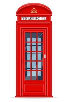 a red telephone booth with the door open and windows on each side, isolated against a white background royalty illustration