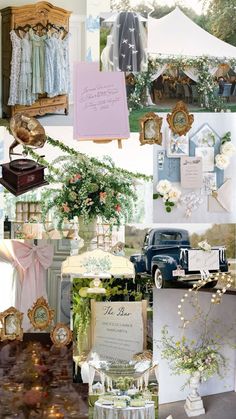 a collage of wedding photos and decorations