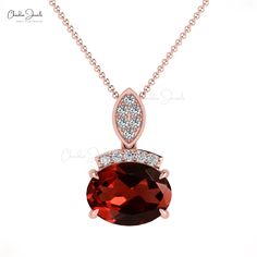 Description A Designer Garnet Pendant makes a fantastic add-on to an outfit as it pops with its beautiful deep-red tones. The beautiful oval cut pendant measures 8x6mm and weighs 1.5-carat total weight. They are available in White Gold, Rose Gold, and Yellow Gold. The round cut diamonds we have used are in I1-I2/G-H clarity that weighs around 0.05 carat in total. Garnet is a birthstone of January and, it represents love and passion. This gorgeous Garnet pendant will make your heart smile and shi Elegant Oval Garnet Necklace, Oval Garnet Necklaces For Anniversary, Oval Garnet Necklace For Anniversary, Elegant Oval Jewelry For Valentine's Day, Dainty Pendant, Garnet Pendant, Garnet Stone, Round Cut Diamond, Gold Style