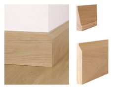 three pieces of wood are shown with the top and bottom section showing it's unfinished edges