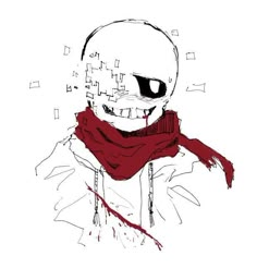 a drawing of a skeleton wearing a scarf