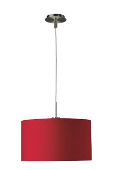 a red drum light hanging from the ceiling