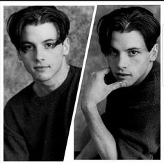 two black and white photos of men with short hair, one wearing a turtle neck sweater