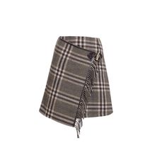 The Isla skirt is crafted from a checked wool-blend fabric and finished with asymmetric playful fringe and leather trim at the front. The wrap-effect gentle A-line design is fully lined for a smooth drape. Wear it with a light jumper and boots for a great off-duty outfit.  It has a checked wool blend, is fully lined, and has a concealed zip fastening at the back. Composition: 70% wool, 30% polyamide; lining: 100% viscose Care: Dry clean Wool Knitted Dress, Off Duty Outfits, London Style, Fashion Queen, Autumn Wardrobe, Fall Clothing, Skirts Online, Fashion Wishlist, Wardrobe Ideas