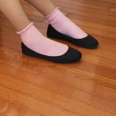 Ballet Flats Socks, Coquette Socks, Aesthetic Lovecore, Lovely Socks, Ballet Flats Pink, Ballet Flats Outfit, Victorian Shoes, Cinderella Shoes