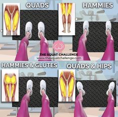 there are pictures of the legs and feet in different positions, including hamies and glutes