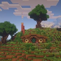 Hobbiton Minecraft, Long Minecraft Bridge Over Water, Minecraft Valley House, House In Mountain Minecraft, Minecraft Houses In Mountains, Hobbit House Minecraft, Minecraft Beautiful House