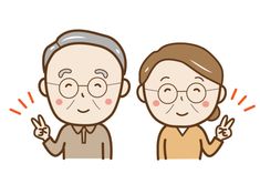 an elderly couple who is giving the peace sign with their fingers illustration by person, via flickon