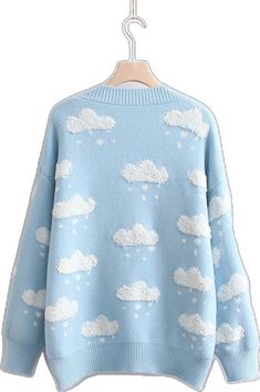 Cute Light Blue Long Sleeve Sweater, Cute Cotton Outerwear For Fall, Cute Cotton Winter Sweater, Cute Crew Neck Winter Outerwear, Cute Crew Neck Fall Outerwear, Light Blue Cotton Long Sleeve Outerwear, Cute Fall Crew Neck Outerwear, Cute Light Blue Winter Outerwear, Girls Sweater