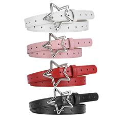 PRICES MAY VARY. Multi-Pack: Set of 4 stylish star-shaped belts for kids and teen girls. Versatile: Suitable for jeans, pants, skirts, and dresses. High-Quality Material:the kids belts for girls boys are made of quality PU leather , which is reliable, comfortable and firm, not easy to fade or break, allowing you to use them with confidence for a long time Adjustable Fit: One size fits most with a buckle closure.the belt for teen girls boys only comes in one size, approx. 90 cm/ 35 inches in leng Kids Belt, Five Pointed Star, Studded Belt, Faux Leather Belts, Girls Sweet, Star Studs, Leather Buckle, Girls Jeans, Star Shape