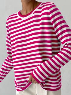 Striped Shirt Women, Chique Outfits, Sweater Tops, Estilo Chic, Striped Long Sleeve Shirt, Round Neck Sweaters, Elegant Shirt, Spring Shirts, Look Plus