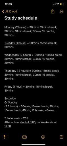 an iphone screen with the text study schedule on it