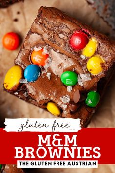 the gluten free m & m brownies recipe is on display