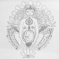 a drawing of a woman holding a baby in her arms and surrounded by other symbols