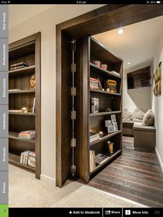 an open bookcase with many books in it