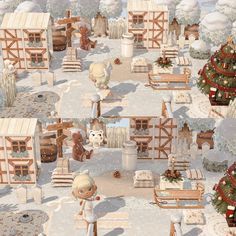 an animated christmas scene with teddy bears and snow covered trees in the foreground, surrounded by sleighs