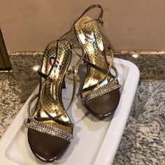 These Have Never Been Work Before And Come With The Original Box Silver Rhinestone Heels, Shoes Silver, Rhinestone Heels, Heeled Sandal, Silver Shoes, Silver Rhinestone, Women's Shoes Sandals, The Original, Sandals Heels