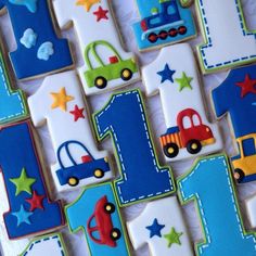 decorated cookies are arranged in the shape of numbers