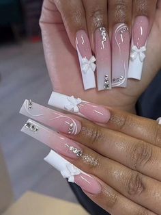 Shein Nails, Bow Nails, Medium Nails, French Flowers, Style Français, Color Nails, Pink Acrylic, Acrylic Nails Coffin, Kids Hair Accessories