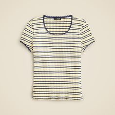 Pointelle short-sleeve T-shirt in stripe White Dress Summer, Little White Dresses, Suit Shop, Cotton Sweater, Striped Shirt, Short Tops, Denim Women, Tank Shirt, Tank Top Shirt