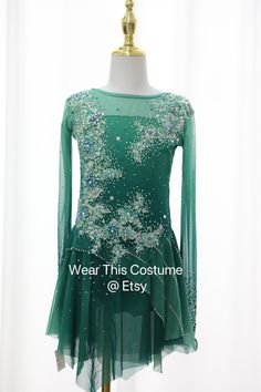 This dress can be customized in different sizes and colors, please feel free to contact me, I will be happy to help and customize it for you! Thank you :) Fitted Dancewear Dress For Costume Party, Green Fitted Dress For Ballroom, Green Fitted Ballroom Dress, Fitted Green Ballroom Dress, Green Figure Skating Dress, Competition Skating Dress, Figure Skating Competition Dresses, Skating Ice, Tools Drawing