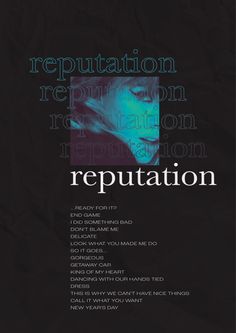 the front cover of repuptation, with an image of a woman's face