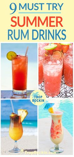 different cocktails with text that reads, 9 fun rum drink recipes from top rockin