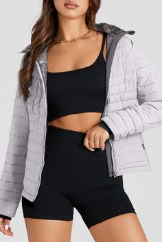 The802Gypsy  Outerwear/Coats Silvery Grey / S TRAVELING GYPSY-Quilted Zip-up Puffer Jacket Collar Details, Normal Body, Quilted Puffer Jacket, Long Sleeve Jacket, Top Pants Set, Sleeveless Crop Top, Long Sleeves Jacket, Outerwear Coats, Puffer Coat