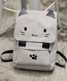 Color: White Kawaii Cat Design Backpack For Students, Kawaii Backpack With Cat Design For Students, Casual Everyday Backpack With Cat Design, Kawaii Backpack With Cat Design For Daily Use, Kawaii Cat Design Travel Backpack, Trendy White Backpack With Cat Design, White Student Bag With Cat Design, Cute White Cat Design Backpack, White Cat Design Backpack