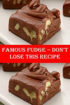 four pieces of chocolate fudge - don't lose this recipe on a white plate