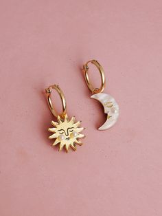 Hoop Charms, Wolf Moon, Pearl Hoop Earrings, Sun And Moon