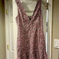 Nwot Beautiful Pink And Green Floral V Neck Sundress. Ruffle Bottom, Wide Straps With Tie In Front. Elastic Rouching In Back And Side Zip. Wide Straps, Zara Dresses, Side Zip, Sundress, Pink And Green, Zara, Mini Dress, V Neck, Elastic