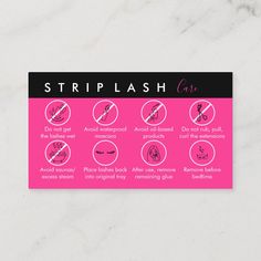 Neon Pink Strip Lash Aftercare Lash Aftercare, Aftercare Cards, Lash Tips, After Care, Small Business Packaging, Business Packaging, Fake Lashes