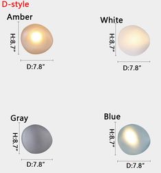 three different types of lights are shown in the same size and color, including one light bulb