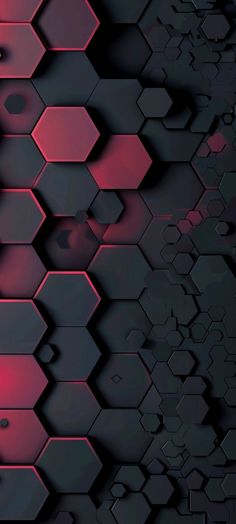 an abstract red and black background with hexagons in the bottom right corner