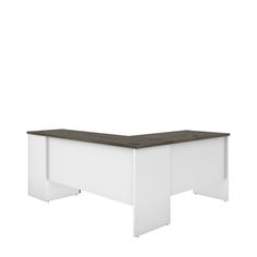 a white desk with a wooden top