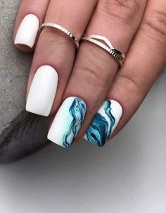 Short Nails Design Ideas, Nails For Short Nails, Short Nails Design, Beachy Nails, Nails Design Ideas, Her Nails, Manicure Nails, Blue Nail, Short Acrylic Nails Designs