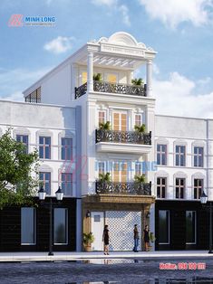 an artist's rendering of a two story building with balconies